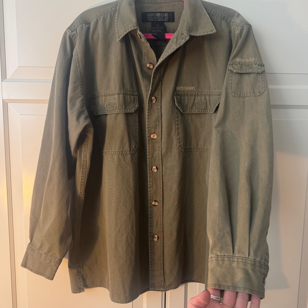 Vintage Roots Jeans Army Green cotton canvas Shirt Jacket - size L
